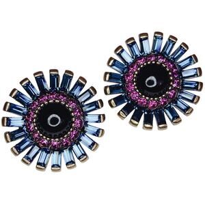 VTG Signed Heidi Daus Onyx Rhinestone Gold Tone Art Deco Revival Clip Earrings